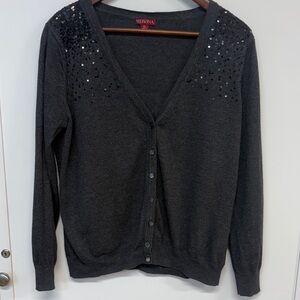 Merona Charcoal V-Neck Cardigan with Shoulder Sequins